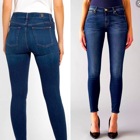 Women's 7 For All Mankind The Skinny 26x29 Dark Wash Stretchy Blue Jeans 7FAM - Picture 1 of 3